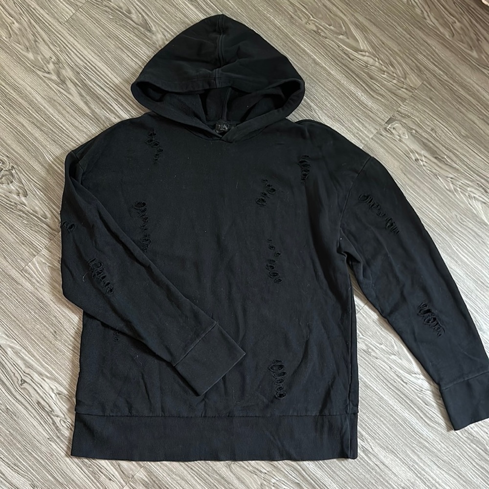 TOPSHOP Faded black destructed hoodie size 12
